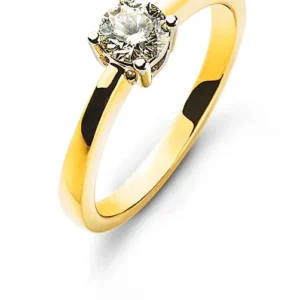 Solitär Ring Bicolor 750 4-Griff Diamant 0,33 ct.