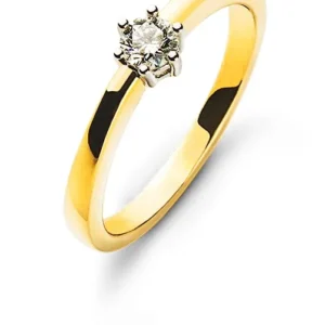 Solitär Ring Bicolor 750 6-Griff Diamant 0,15 ct.
