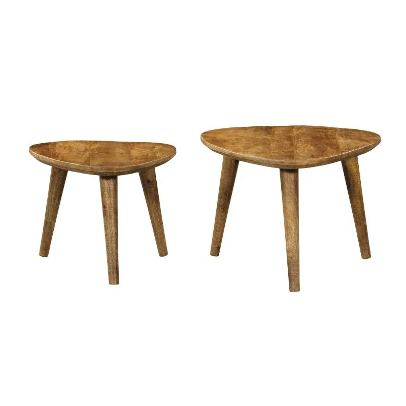 Couchtisch – Natur Mangoholz, Dreieck Form, Zweier Set – Omaha | Starfurn