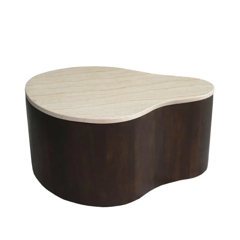 Couchtisch – Marmorplatte, Mangoholz, Organische Form – Lovi | Starfurn