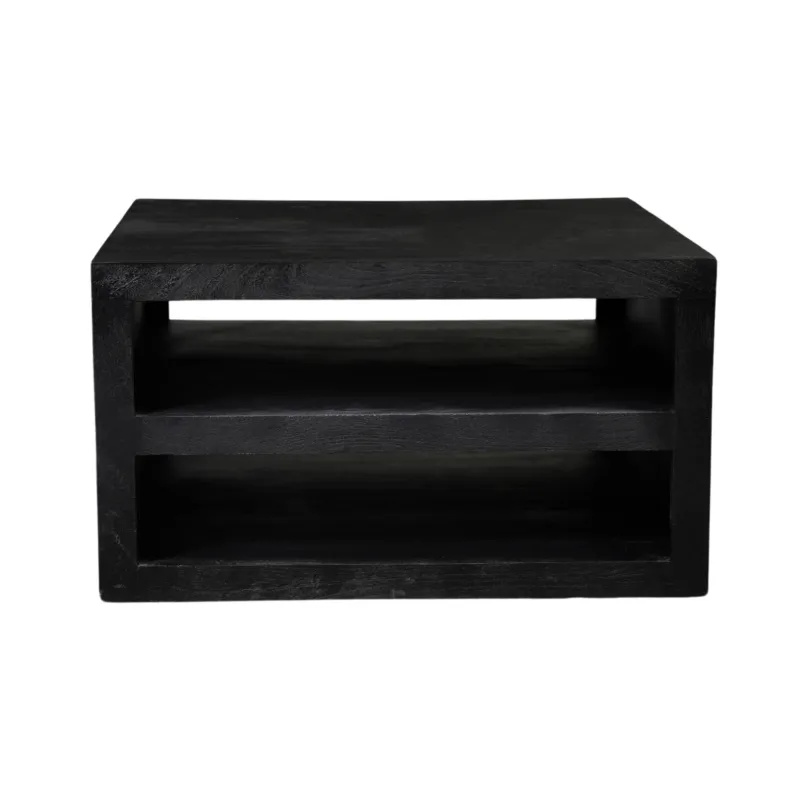 Couchtisch – Mangoholz, Schwarzoptik, Stauraumfächer – Brussel | Starfurn