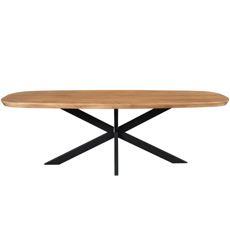 Esszimmertisch - Ovale Form, Naturfarbenes Mangoholz, Schwarzes Metallgestell, 200 cm – Madison | Starfurn