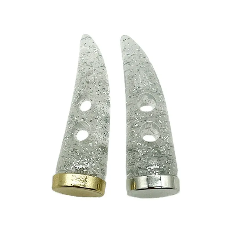 55mm Horn-Shaped Resin Toggle Buttons with Silver Glitter and Pearl Luster 20pcs