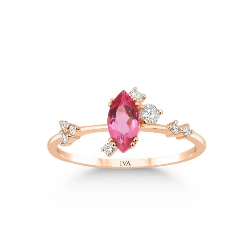 Roségold-Ring mit Diamanten und Turmalin - YZ0002794