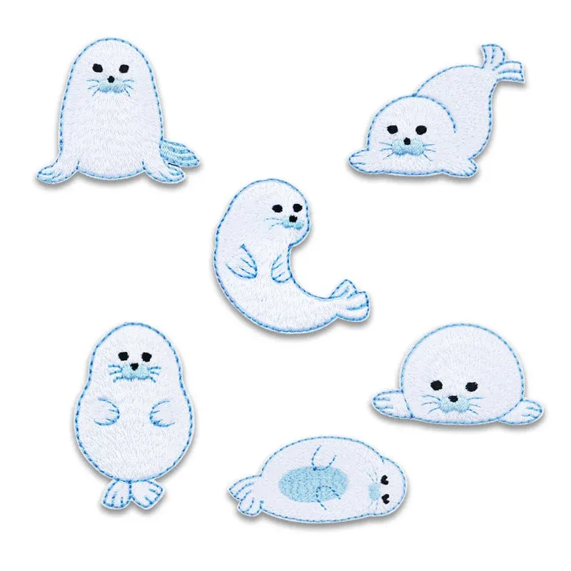 Self-Adhesive White Seal Embroidered Patch for Summer Wear 6pcs