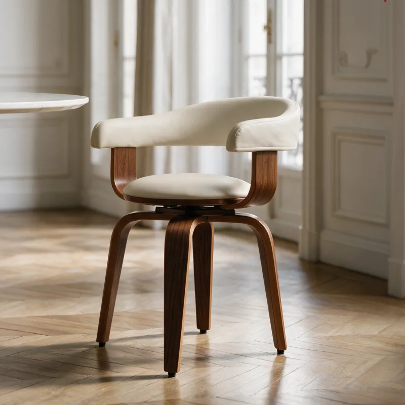 Chaise cuir synthétique blanc et bois assise parquet – Maison Pavane