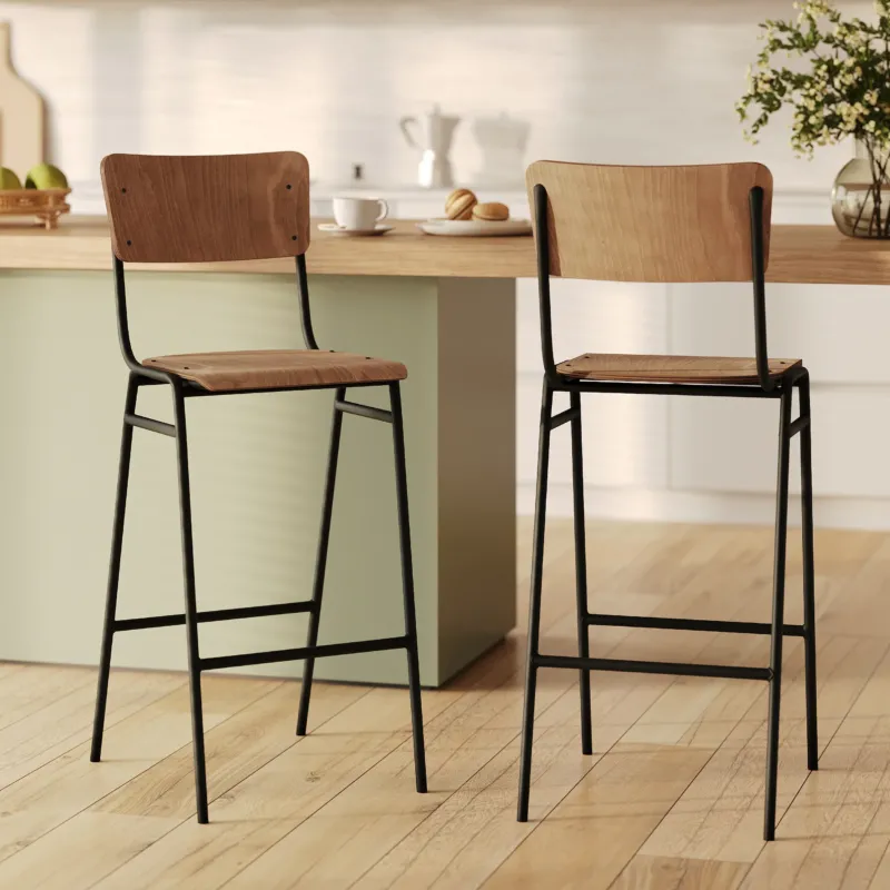 Chaise de bar écolier pieds métal noir et bois – Maison Pavane