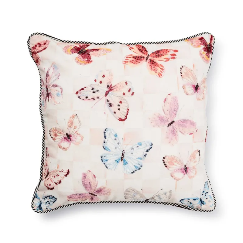 Eternity Butterfly Checked Throw Pillow by MacKenzie - Childs - |VESIMI Design| Luxury Bathrooms and Home Decor