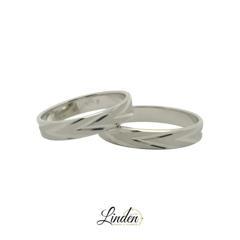 Silber 925 rhodinierte Partnerringe – Freundschaftsringe Set für Paare – Damen- & Herrenring | LS-407/4