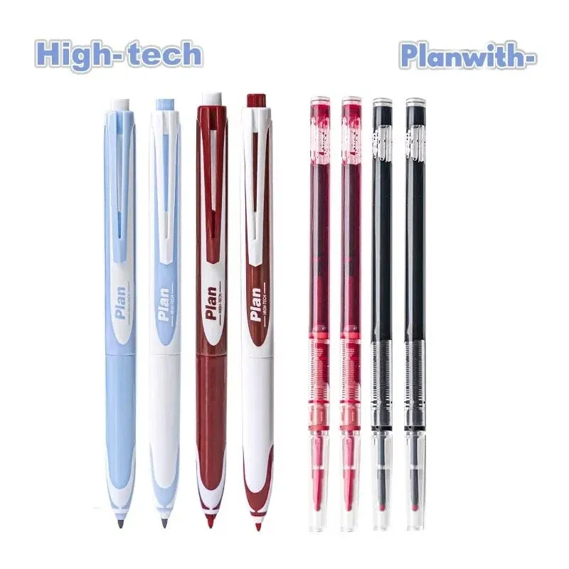 Planwith High-Tech Retractable Gel Pen 0.5mm 4 Pack with Black & Red Ink Refills