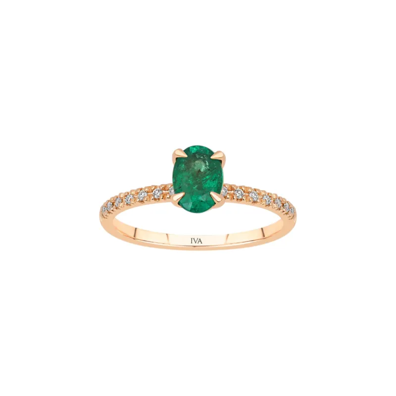 Roségold Diamantring mit Smaragd 0.66 ct in 585 oder 750 Gold