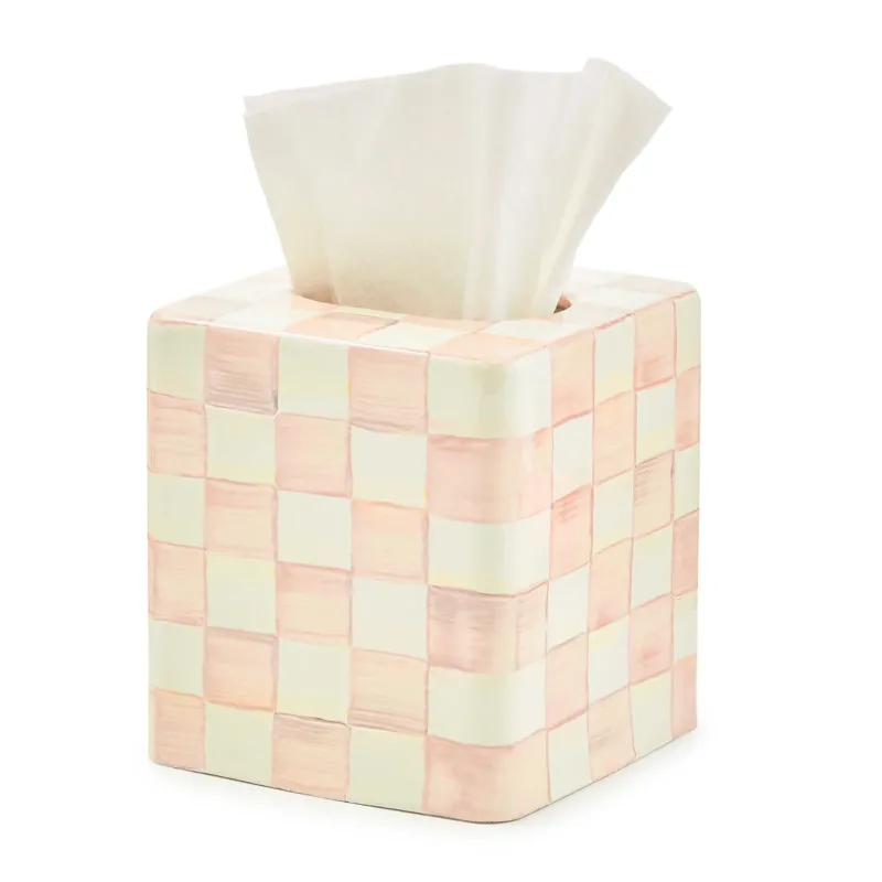Rosy Check Boutique Tissue Box Cover by MacKenzie - Childs - |VESIMI Design| Luxury Bathrooms and Home Decor