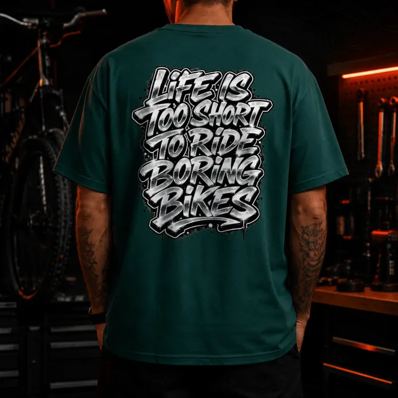 Spreadconnect Oversized Heavyweight Unisex T-Shirt Life Is Too Short to Ride Boring Bikes – Oversized Unisex T-Shirt E-Bike-Community