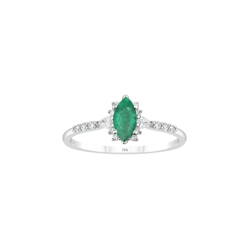Weissgold Diamantring mit Smaragd 0.47 ct in 585 oder 750 Gold