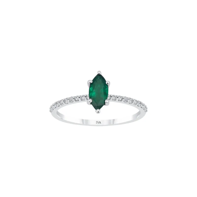 Weissgold Diamantring mit Smaragd 0.64 ct in 585 oder 750 Gold