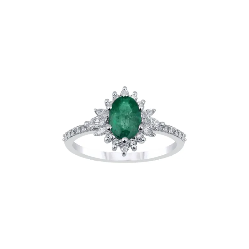 Weissgold Diamantring mit Smaragd 0.79 ct – YZ0002695